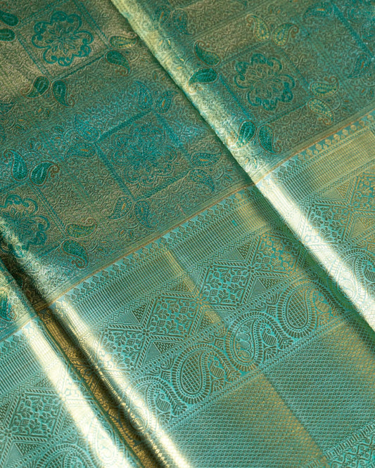 Light Green Pure Tissue Silk Saree with Intricate Motifs & Rich Pallu