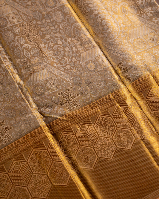 Gold Tissue Pure Silk Saree with Floral Brocade, Gold Zari & Rich Pallu