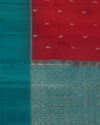 Teal Green & Vermilion Red Pure Silk Saree with Zari Butta