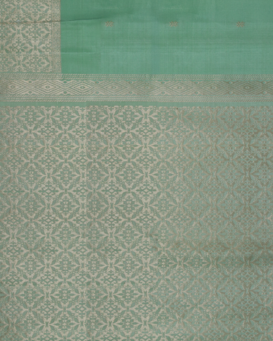 Pista Green & Antique Gold Pure Silk Saree with Zari Accents