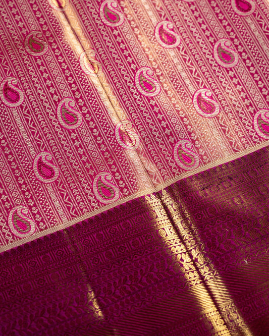 Pink and Purple Tissue Silk Saree with Intricate Weave & Rich Pallu