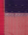 Deep Blue Handloom Soft Silk Saree with Subtle Stripes & Deep Pink Contrast Pallu