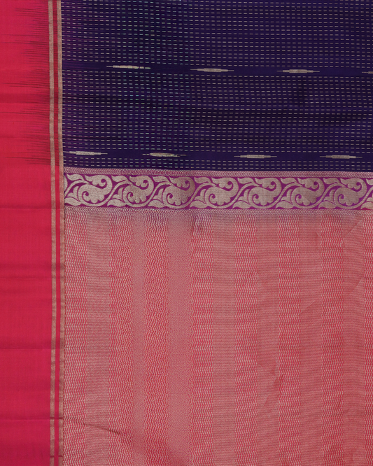 Deep Blue Handloom Soft Silk Saree with Subtle Stripes & Deep Pink Contrast Pallu