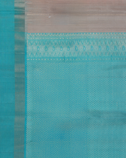 Aqua Teal & Champagne Beige Pure Silk Saree with Textured Zari Borders