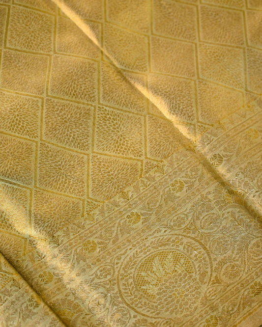 Pastel Green Pure Tissue Silk Saree with Diamond Weave & Turning Border