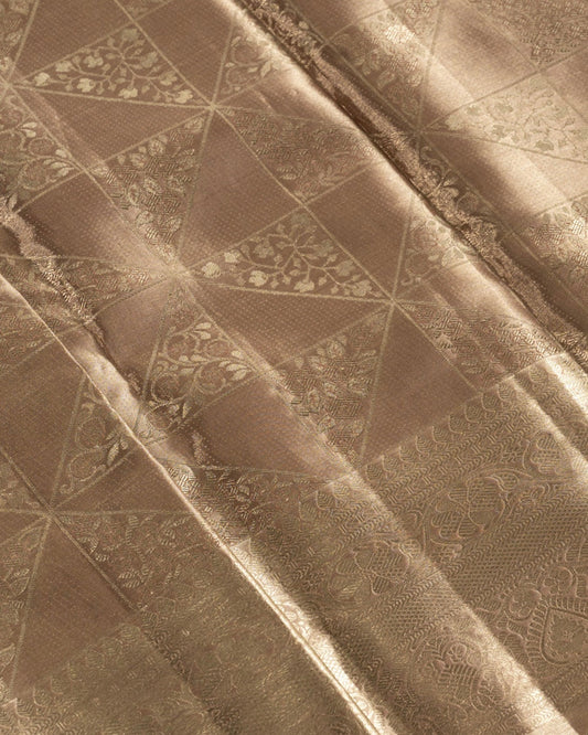 Silver Tissue Pure Silk Saree with Geometric Checks, Floral Motifs & Grand Pallu