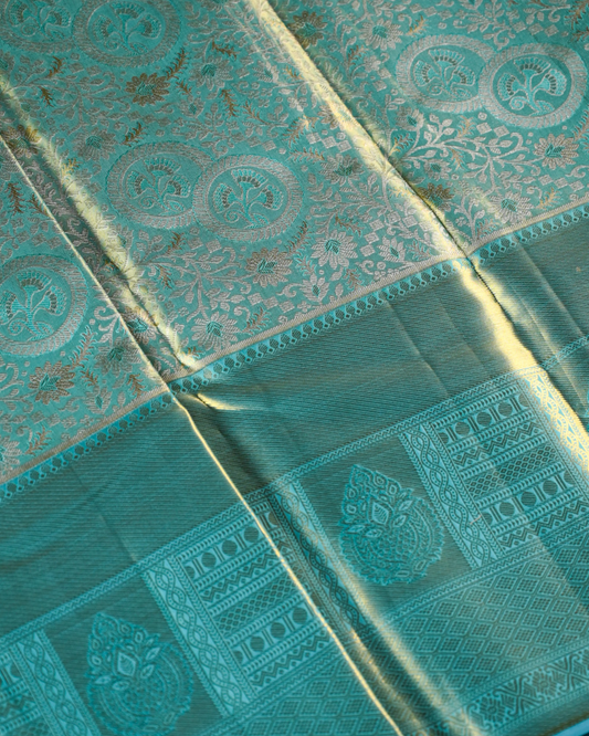 Pastel Blue Pure Tissue Silk Saree with Intricate Floral Weave & Rich Pallu