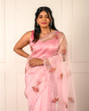 HUM – Blush Pink Organza Saree with Floral Embroidery and Scalloped Pearl Border