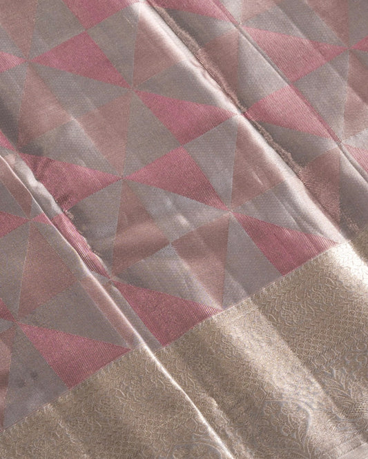 Silver Pure Tissue Silk Saree with Neem Zari Triangles and Rich Pallu