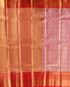Red and Gold Pure Tissue Silk Saree with Checks, Floral Motifs & Honeycomb Inspired Border