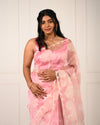 Noor-e-Gul - Pastel Pink Floral Glass Tissue Saree with Pearl & Sequin Embellishments