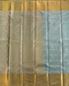 Pastel Blue Pure Tissue Silk Saree with Silver Geometric Weave and Gold Border