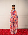 Nazaaraa – Crushed Chiffon Digital Print Saree with Mirror Scallop Work