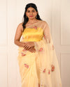 HUM – Butter Yellow Organza Saree with Floral Embroidery and Scalloped Pearl Border
