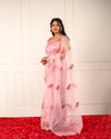 HUM – Blush Pink Organza Saree with Floral Embroidery and Scalloped Pearl Border