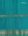 Cream Pure Silk Saree with Teal Brocade Pallu and Gold Checked Body
