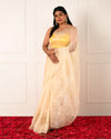Goldust – Beige Pure Organza Saree with Floral Appliqué Embroidery