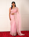 Nuraani – Pink Tissue Saree with Floral Thread Embroidery & Sequin Accents