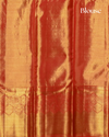 Red and Gold Pure Tissue Silk Saree with Checks, Floral Motifs & Honeycomb Inspired Border