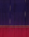 Deep Blue Handloom Soft Silk Saree with Subtle Stripes & Deep Pink Contrast Pallu