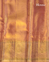 Golden Pink Pure Tissue Silk Saree with Floral Buttas, Checks & Turning Border