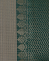 Cream Handloom Soft Silk Saree with Subtle Woven Stripes & Green Contrast Pallu
