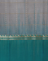 Cream Pure Silk Saree with Teal Brocade Pallu and Gold Checked Body