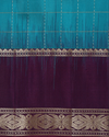 Teal & Plum Maroon Pure Silk Saree with Gold Grid Weave