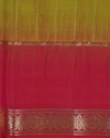 Olive Gold & Festive Pink Pure Silk Saree with Zigzag Zari Accents