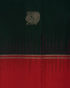 Coral Red & Deep Green Pure Silk Saree with Zari Butta