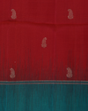 Teal Green & Vermilion Red Pure Silk Saree with Zari Butta