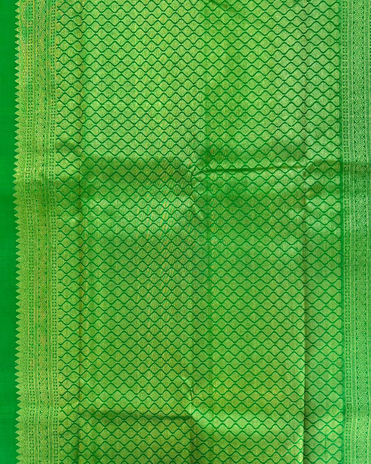 Pink Silk Saree with Floral Buttis, Small Green Border & Contrast Pallu