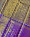 Gold Pure Silk Saree with All-Over Floral Weave, Contrast Purple Border & Rich Pallu