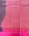 Navy Blue Silk Saree with Pink Temple Border & Contrast Pallu