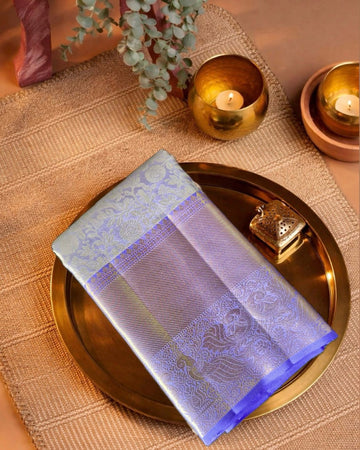 Lavender Pure Silk Saree with Floral Weave, Contrast Border & Rich Pallu