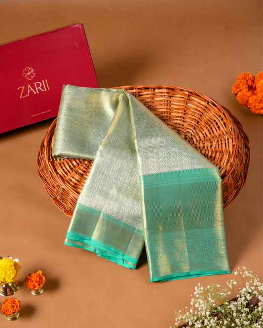 Green Pure Tissue Silk Brocade Saree with Broad Border and Rich Pallu