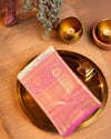 Lavender Gold Tissue Silk Saree with Floral Weave, Pink Border & Rich Pallu