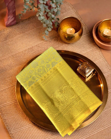 Yellow Gold Tissue Silk Saree with Intricate Weave, Statement Border & Rich Pallu