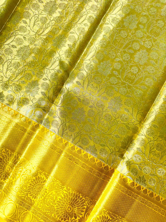 Yellow Gold Tissue Silk Saree with Intricate Weave, Statement Border & Rich Pallu