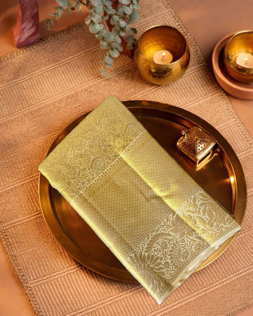 Ivory Gold Tissue Silk Saree with Subtle Weave, Statement Border & Rich Pallu