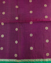 Dark Brown Handloom Soft Silk Saree with Checks body, Contrast Green Border & Rich Pallu