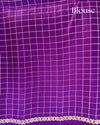 Bottle Green Handloom Soft Silk Saree with Checks, Contrast Purple Pallu & Piping Border