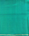 Bottle Green Handloom Soft Silk Saree with Checks, Contrast Purple Pallu & Piping Border