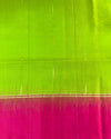 Lemon Green Handloom Soft Silk Saree with Zari Stripes, Contrast Pink Border & Rich Pallu