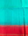 Turquoise Blue Handloom Soft Silk Saree with Contrast Orange Border & Rich Pallu