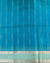 Indigo Blue Handloom Soft Silk Saree with Contemporary Stripes, Contrast Pastel Green Border & Rich Pallu