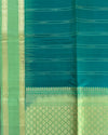 Indigo Blue Handloom Soft Silk Saree with Contemporary Stripes, Contrast Pastel Green Border & Rich Pallu