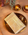 Ivory & Gold Pure Silk Saree with Floral Buttis, Statement Border & Rich Pallu