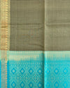 Green Checks Handloom Soft Silk Saree with Contrast Blue Pallu
