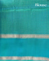 Maroon Checks Handloom Soft Silk Saree with Contrast Blue-Green Border & Pallu